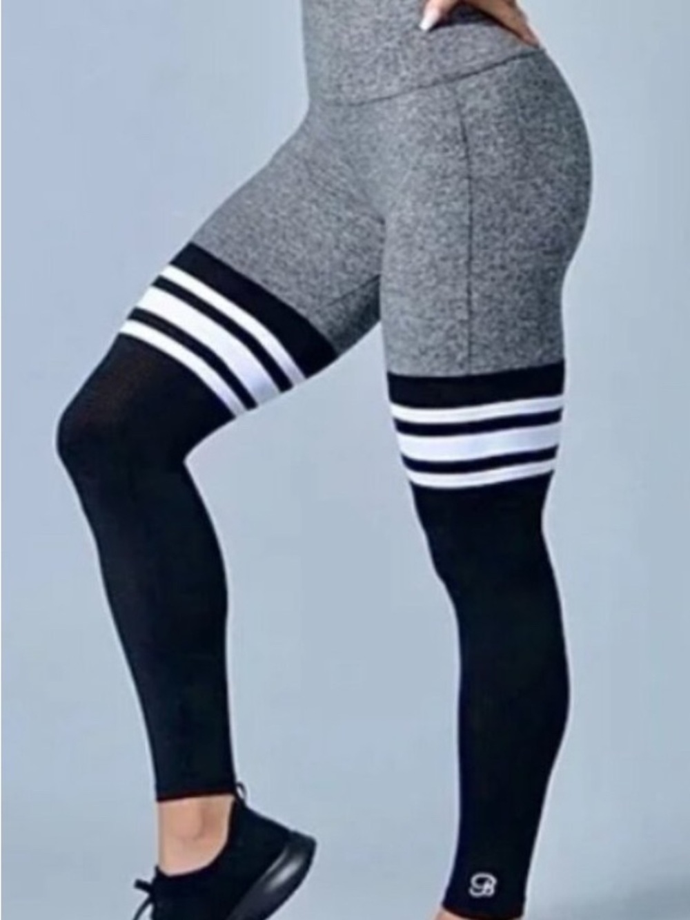 Bombshell Sportswear Gray and Black Striped High-Waist Leggings - Picture 2 of 5